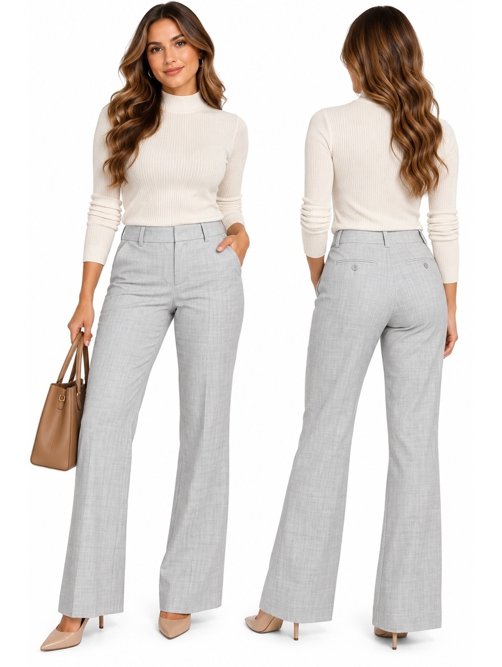 Express Editor Flare Leg Dress Pants Light Gray Size 2 Regular